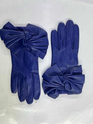 Guanti donna blu con fiocco
