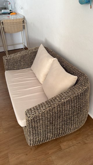 Conjunto 3 Sofás y mesa Jardín Mimbre y Tela
