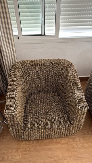 Conjunto 3 Sofás y mesa Jardín Mimbre y Tela
