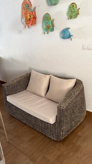 Conjunto 3 Sofás y mesa Jardín Mimbre y Tela