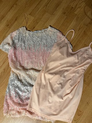 Vestido lentejuelas degradado rosa y plata