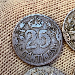 Lote 4 Monedas 25 Céntimos 1925 Alfonso XIII