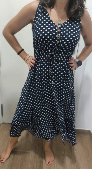 Vestido largo lunares azul y blanco talla M