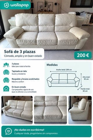 Sofá 3 plazas cómodo y amplio