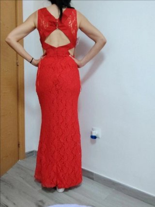 Vestido largo encaje rojo invitada Talla S