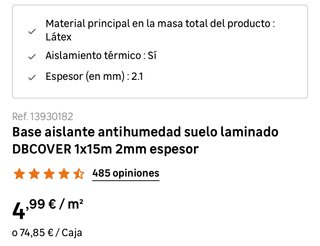 29,69 m² de Parquet Suelo laminado + Base aislante