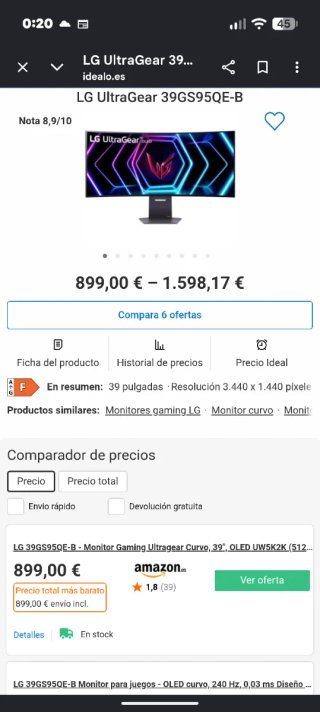 Monitor LG UltraGear 39GS95QE-B OLED Curvo 39