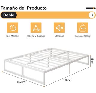 Base Cama Queen Metálica Blanca 150x200