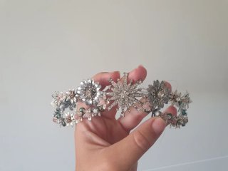 Tiara Novia Flores Cristal Plata Rosa