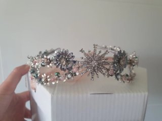 Tiara Novia Flores Cristal Plata Rosa