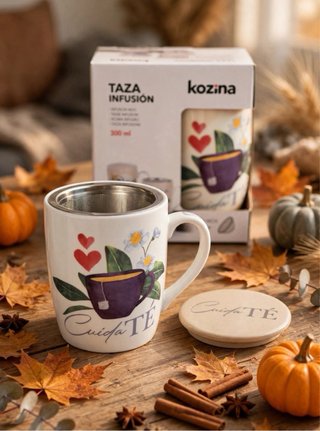 Taza Infusión 300ml con Filtro y Tapa