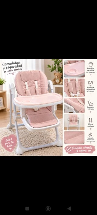 Trona bebé rosa, cómoda y segura