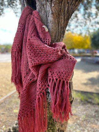 Chal crochet lana rosa/rojo