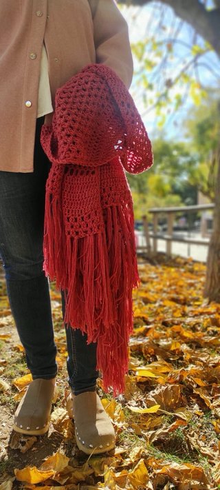 Chal crochet lana rosa/rojo
