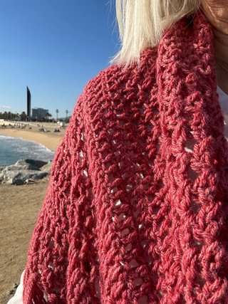 Chal crochet lana rosa/rojo