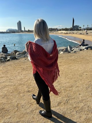 Chal crochet lana rosa/rojo