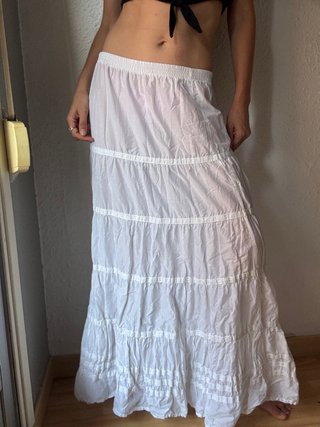 Falda Larga Blanca Benetton Boho