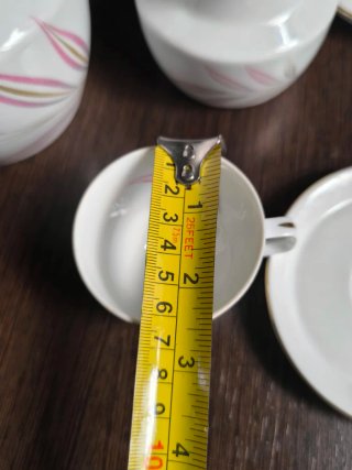Juego de café porcelana blanco y rosa, 5 servicios