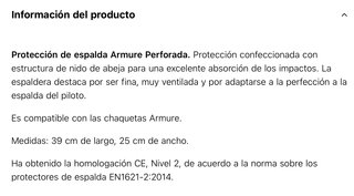 Espaldera Protectora Chaqueta Moto
