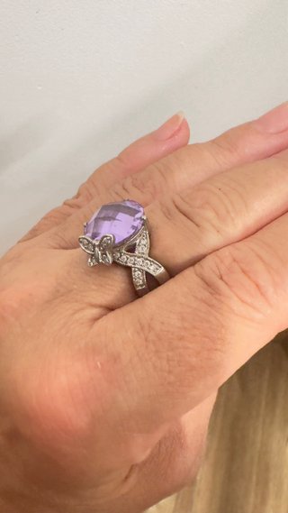 Anillo Amatista Talla Damero Plata y Circonitas