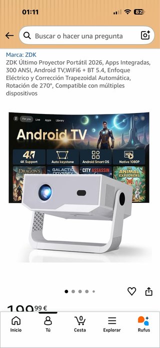 Proyector Portátil ZDK 2026 Android TV