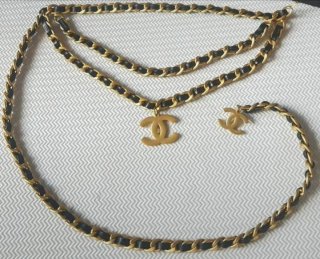 Cinturón Chanel Doble Cadena Negro Dorado
