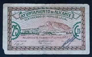 Billete de 25 Céntimos 1937 (Ayto de Alicante)