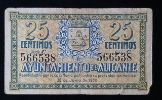 Billete de 25 Céntimos 1937 (Ayto de Alicante)