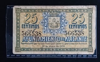 Billete de 25 Céntimos 1937 (Ayto de Alicante)