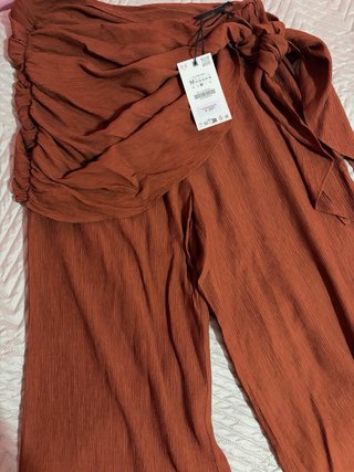 Pantalón palazzo marrón teja Zara NUEVO con etique