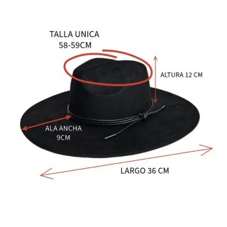 Sombrero Fedora Negro Ala Ancha Pluma Dorada Gold