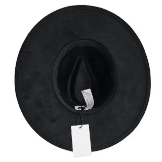 Sombrero Fedora Negro Ala Ancha Pluma Dorada Gold