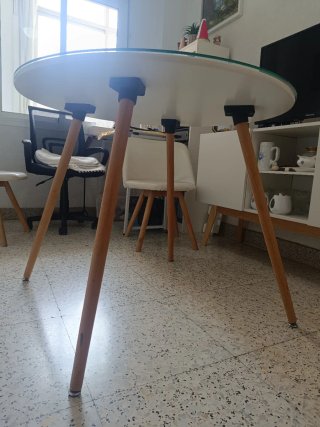 Mesa redonda cristal y madera