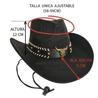Sombrero Vaquero Ajustable Negro Cowboy Western