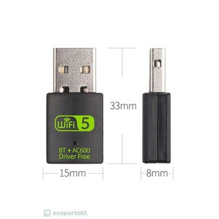 Adaptador WiFi + Bluetooth USB AC 600Mbps 2.4GHz + 5GHz