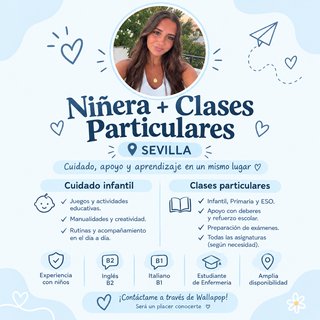 Cuidado infantil, niñera y clases particulares