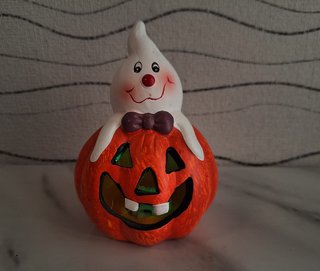 Decorazione Halloween Zucca Fantasma Ceramica