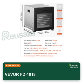 VEVOR deshidratador alimentos 10 bandejas acero
