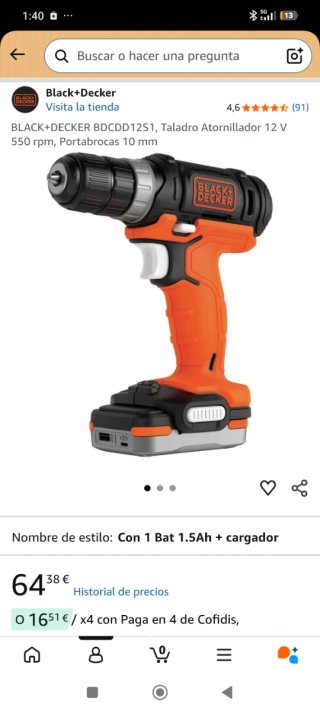 Taladro Atornillador Black+Decker 12V