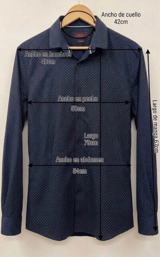 Camisa ZARA MAN azul marino topos blancos