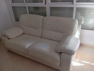 Sofá 3 plazas blanco piel