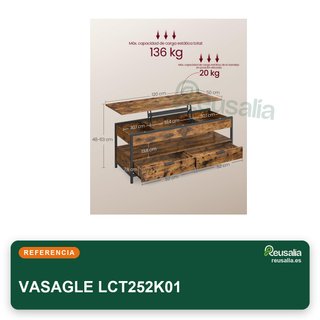VASAGLE Mesa de Centro Elevable LCT252K01