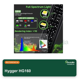 Hygger luz led acuario 58W 120-135cm