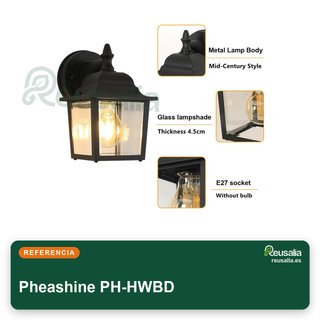 Pheashine aplique pared exterior E27 negro