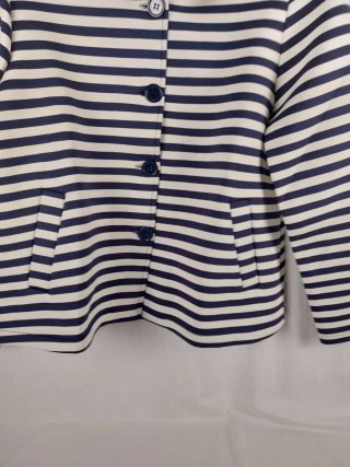 Giacca a Righe Bianca Blu Laminato con Cappuccio