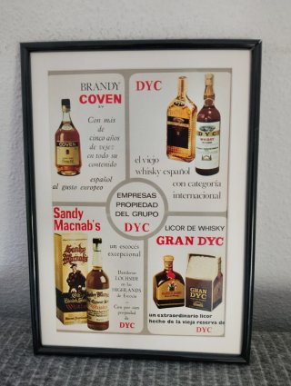 Annuncio originale incorniciato di whisky e brandy Dyc