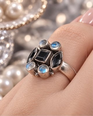 Anello anni ‘90 argento 925 labradorite e onice