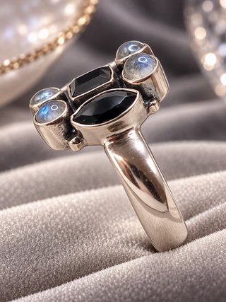 Anello anni ‘90 argento 925 labradorite e onice