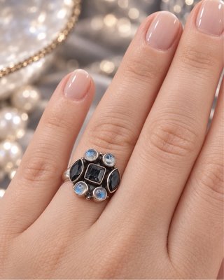 Anello anni ‘90 argento 925 labradorite e onice