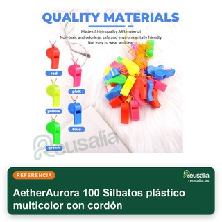 100 Silbatos plástico multicolor con cordón